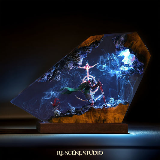 Maliketh the Black Blade resin lamp showcasing Black Blade pose and pale moonlight effect