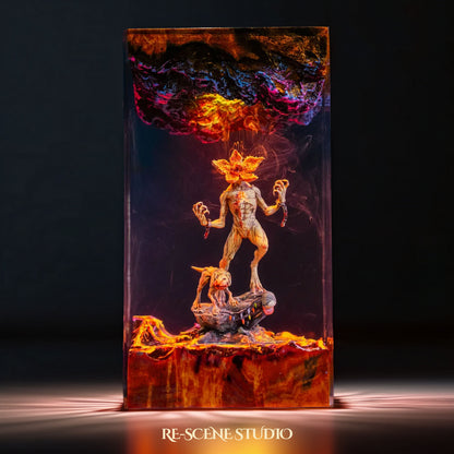 Demogorgon resin lamp showcasing glowing Upside Down portal and red atmospheric light