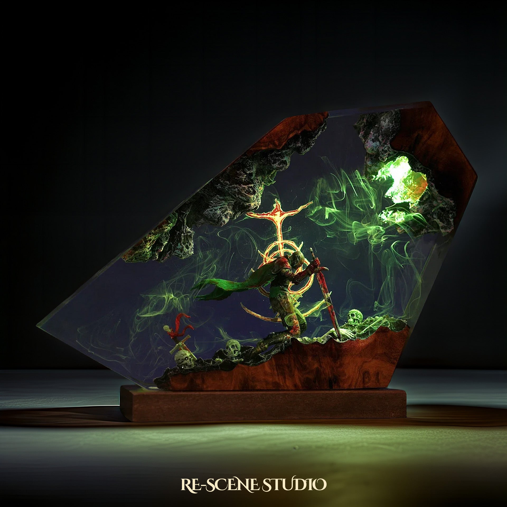 M.ali.keth T.he B.lack B.lade Resin Lamp — Closeup Detail | Original Epoxy Resin Sculpture with Built-in LED Glow