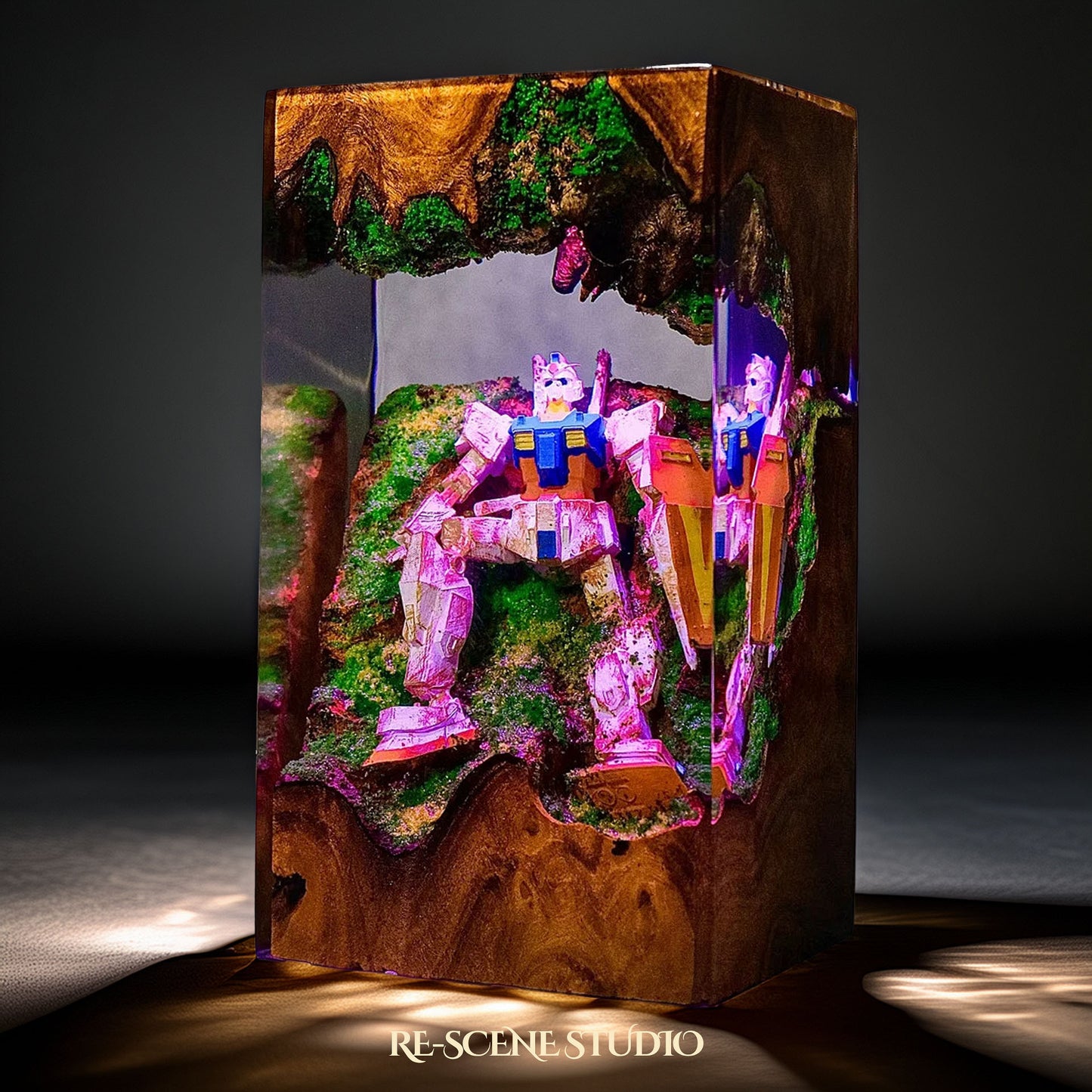 Mecha Pilot Armor Resin Lamp — Closeup Detail | Original Epoxy Resin Sculpture with Built-in LED Glow