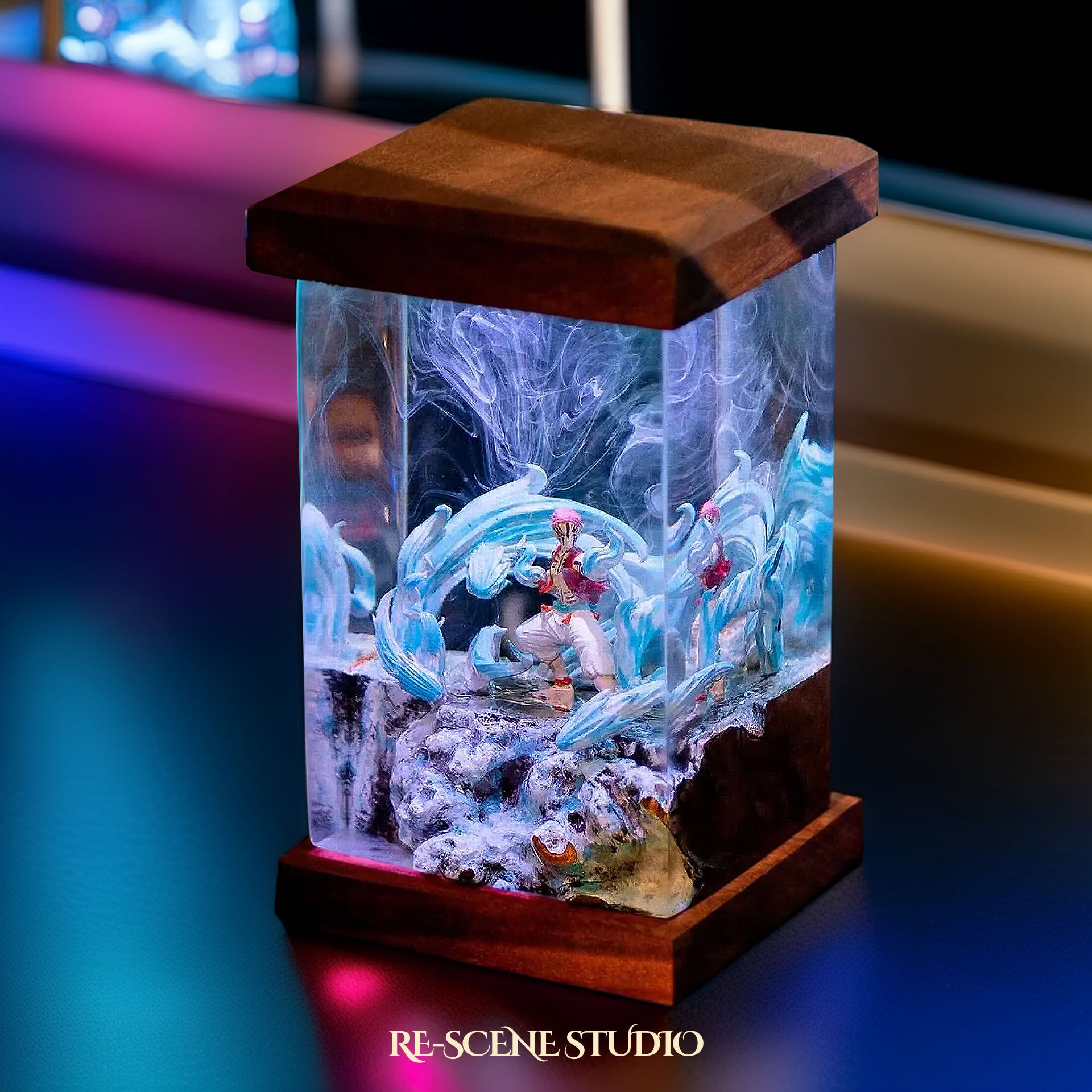 Akaza Resin Lamp - Demon Slayer Multicolor / Size M: 6 x 6 x 12 (cm) – Handmade Epoxy Resin Lamp by Rescene Studio | Rescene Studio
