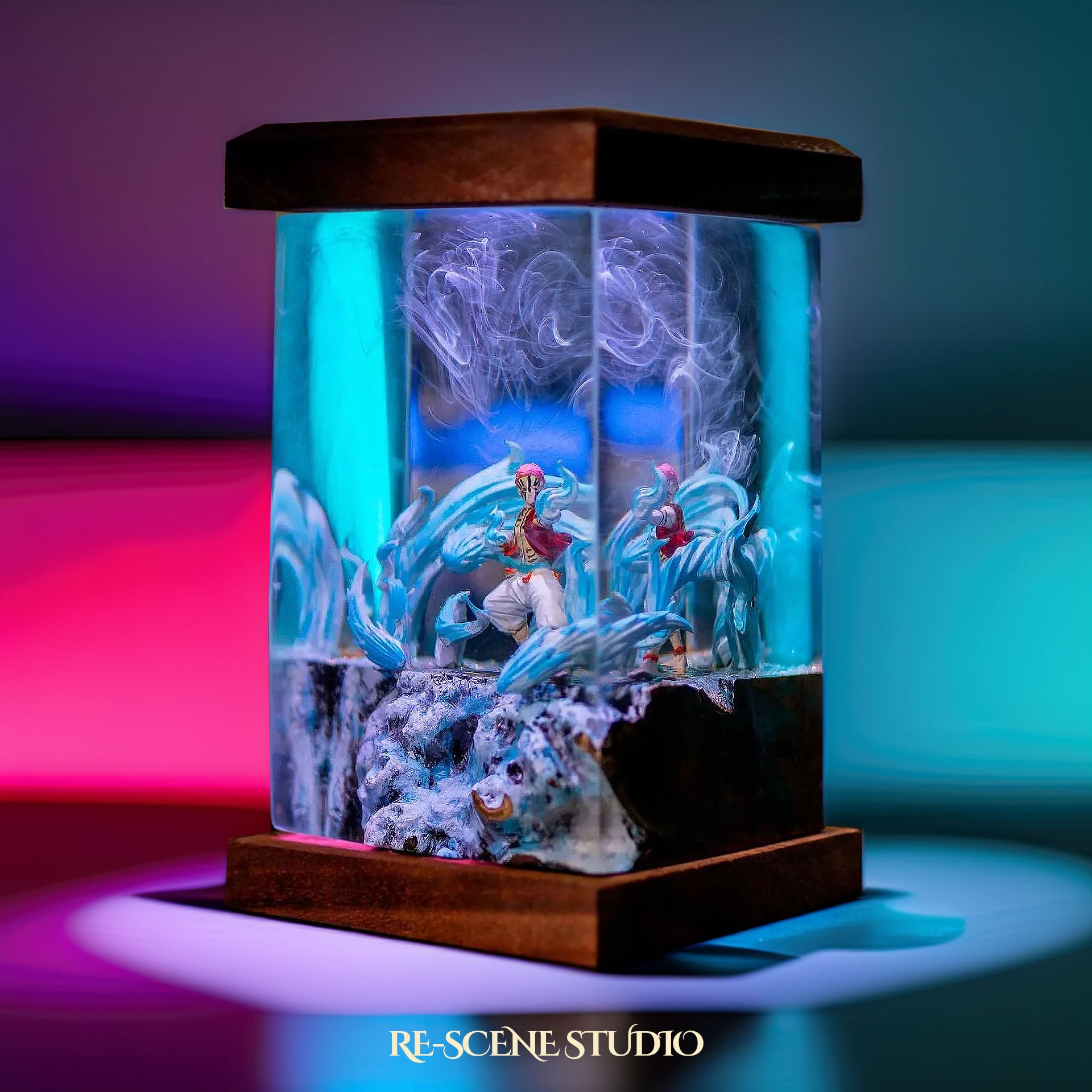 Akaza Resin Lamp - Demon Slayer Multicolor / Size M: 6 x 6 x 12 (cm) – Handmade Epoxy Resin Lamp by Rescene Studio | Rescene Studio