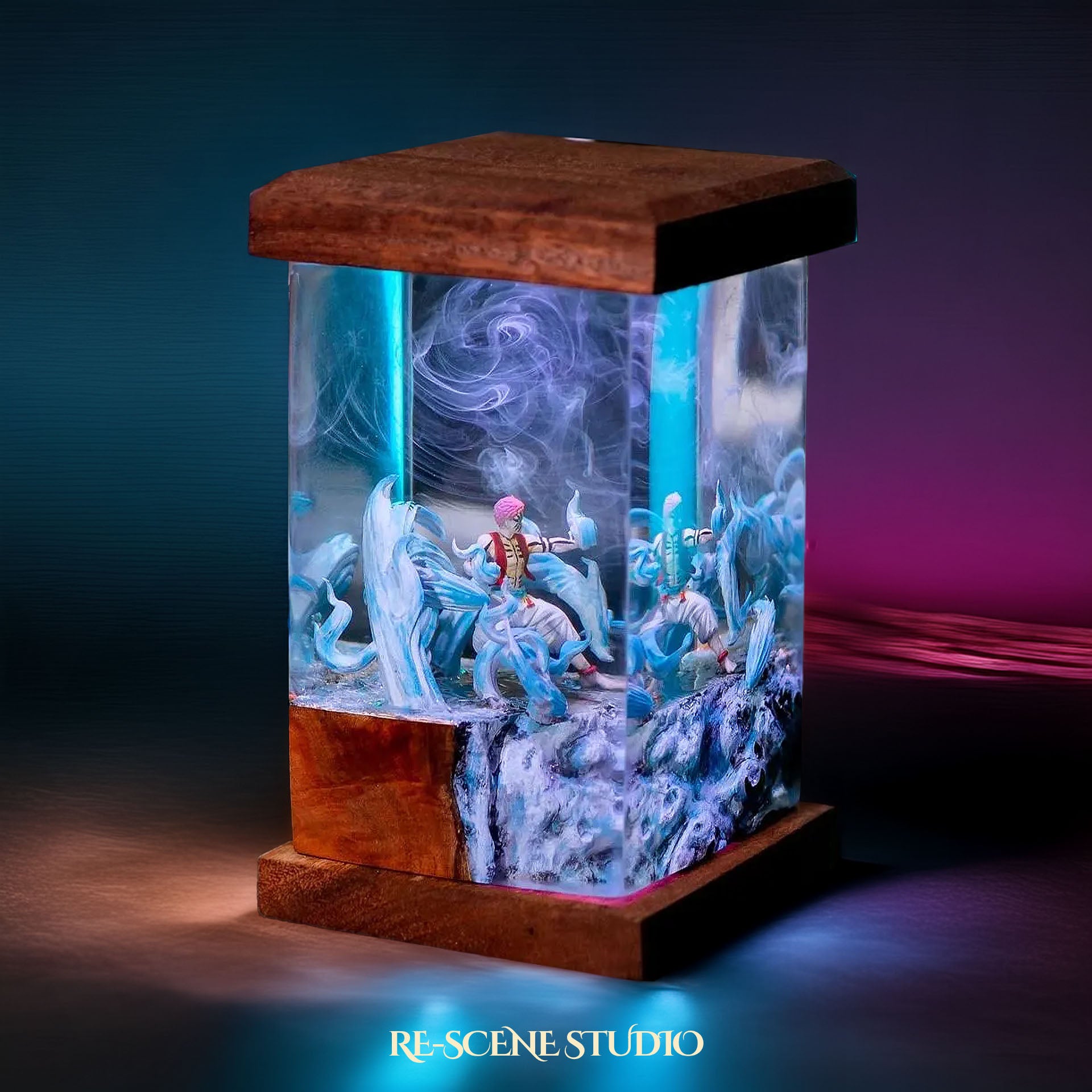 Akaza Resin Lamp - Demon Slayer Multicolor / Size M: 6 x 6 x 12 (cm) – Handmade Epoxy Resin Lamp by Rescene Studio | Rescene Studio