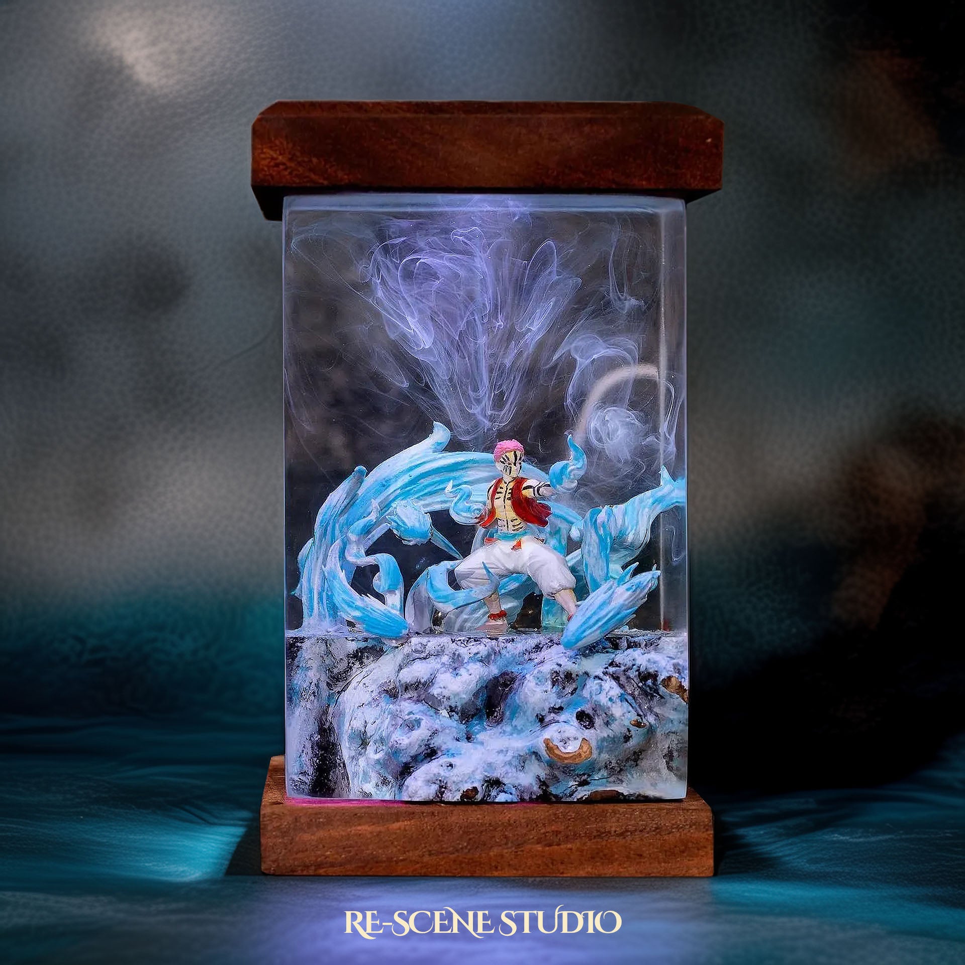 Akaza Resin Lamp - Demon Slayer Multicolor / Size M: 6 x 6 x 12 (cm) – Handmade Epoxy Resin Lamp by Rescene Studio | Rescene Studio