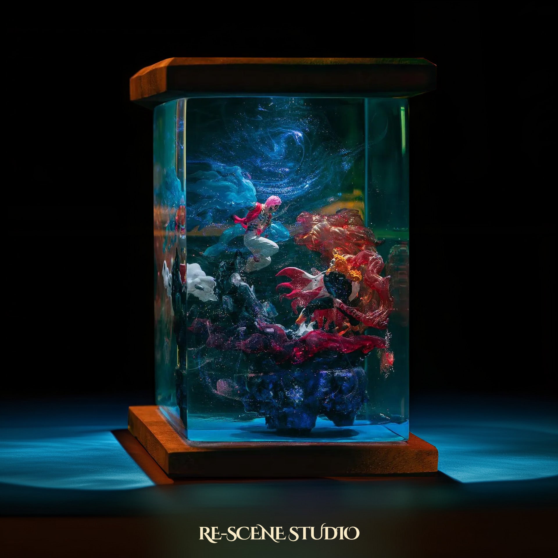 Akaza vs Rengoku Resin Lamp - Demon Slayer Multicolor / Size M: 6 x 6 x 12 (cm) – Handmade Epoxy Resin Lamp by Rescene Studio | Rescene Studio