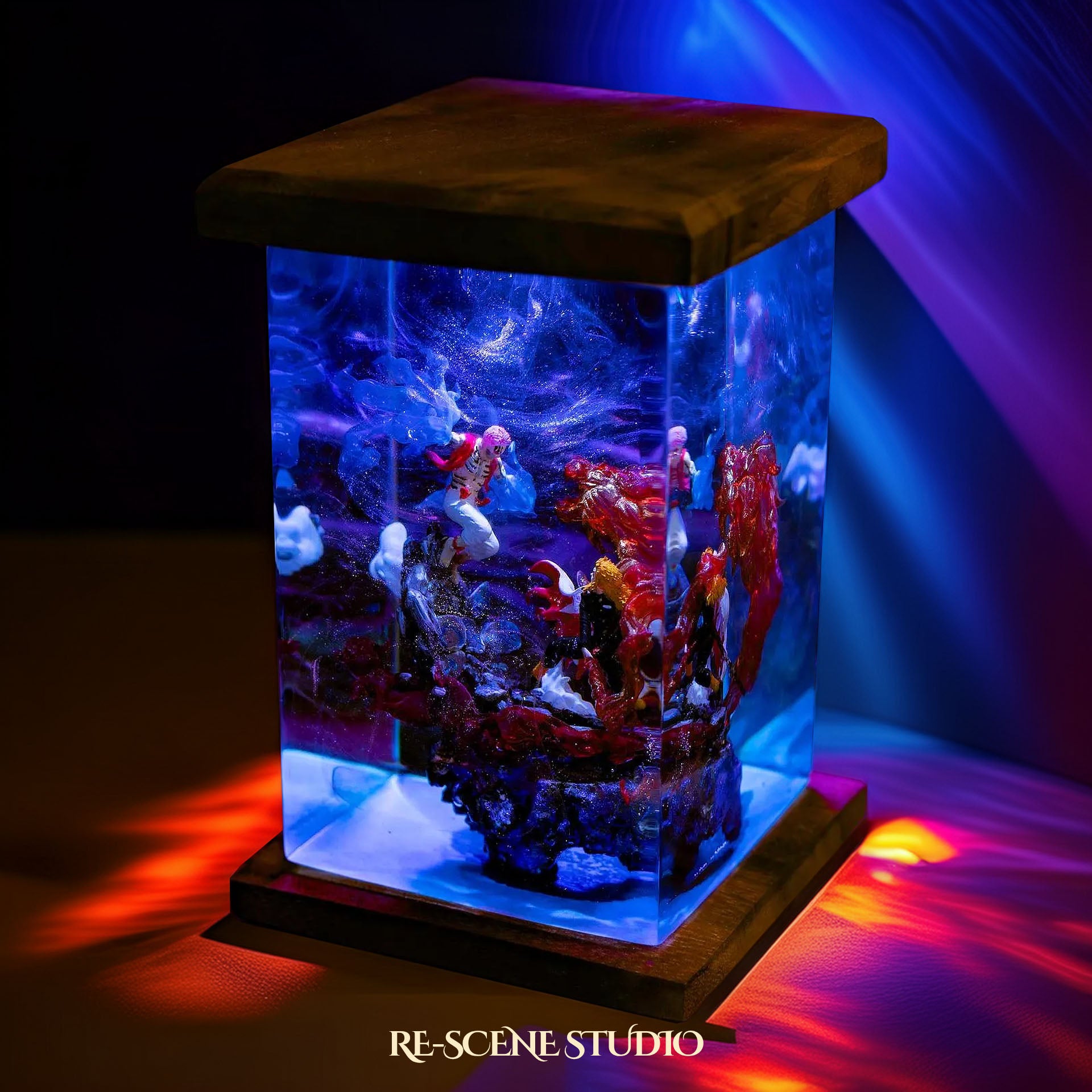 Akaza vs Rengoku Resin Lamp - Demon Slayer Multicolor / Size M: 6 x 6 x 12 (cm) – Handmade Epoxy Resin Lamp by Rescene Studio | Rescene Studio