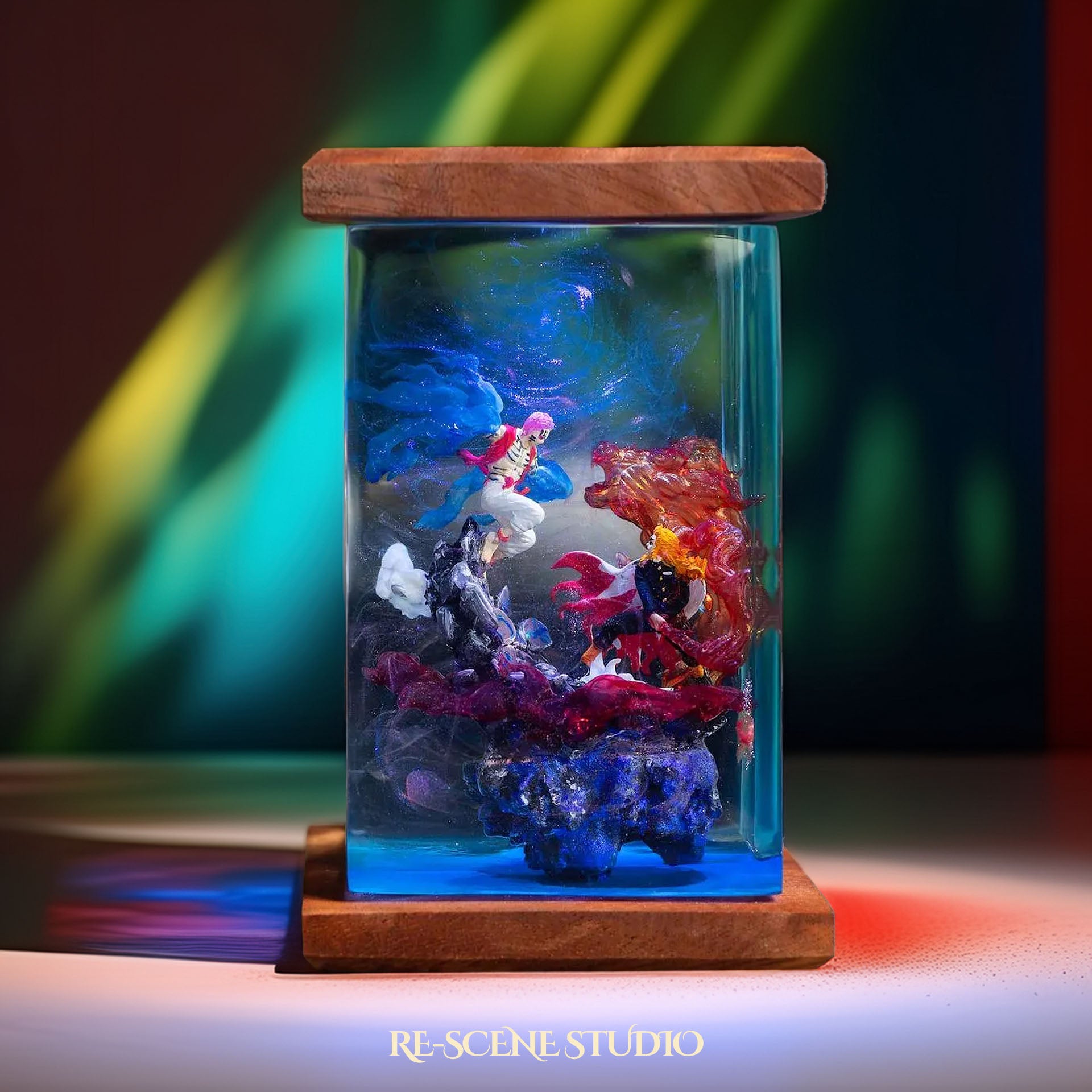 Akaza vs Rengoku Resin Lamp - Demon Slayer Multicolor / Size M: 6 x 6 x 12 (cm) – Handmade Epoxy Resin Lamp by Rescene Studio | Rescene Studio