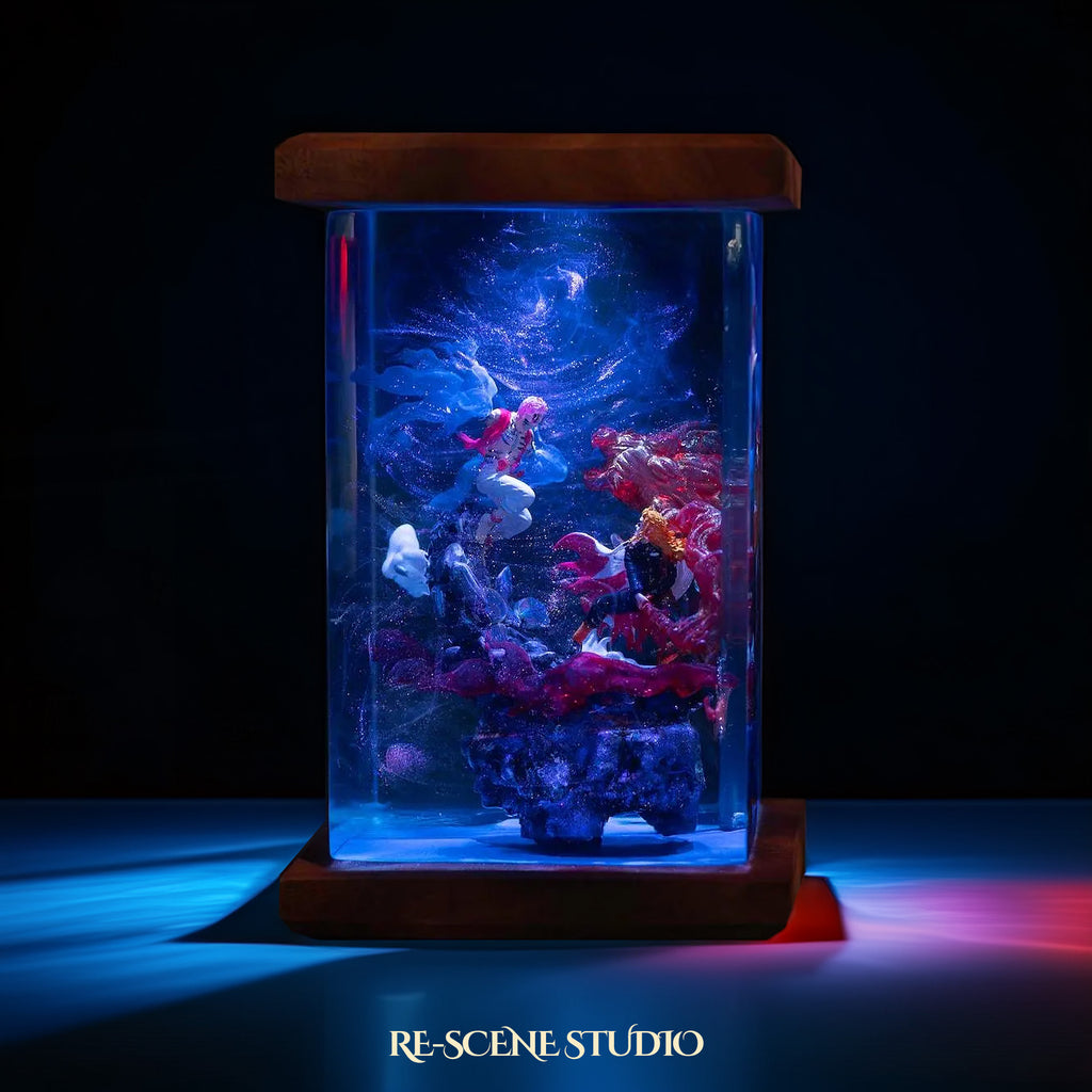 Akaza vs Rengoku Resin Lamp - Demon Slayer Multicolor / Size M: 6 x 6 x 12 (cm) – Handmade Epoxy Resin Lamp by Rescene Studio | Rescene Studio