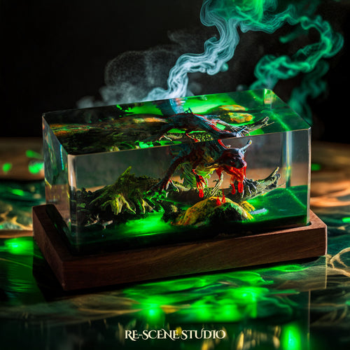 Ancient Dinosaur Resin Epoxy Lamp Multicolor / Size XL: 10 x 10 x 20 (cm) – Handmade Epoxy Resin Lamp by Rescene Studio | Rescene Studio