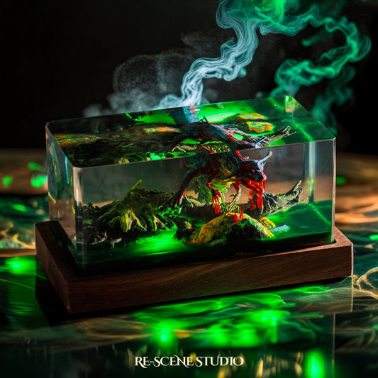 Ancient Dinosaur Resin Epoxy Lamp Multicolor / Size M: 6 x 6 x 12 (cm) – Handmade Resin Lamp by Rescene Studio | Rescene Studio