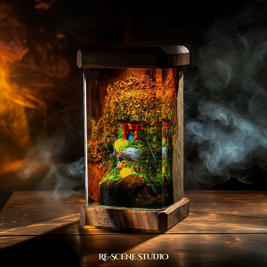 Torii Gate Autumn Resin Epoxy Lamp, handcrafted epoxy resin LED lamp