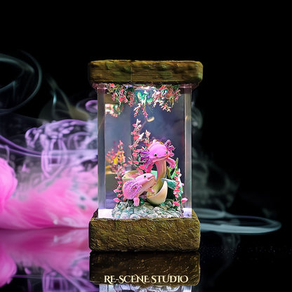 Axolotl Resin Lamp V1 - Underwater Fantasy Edition Multicolor / Size M – Handmade Resin Lamp by Rescene Studio | Rescene Studio