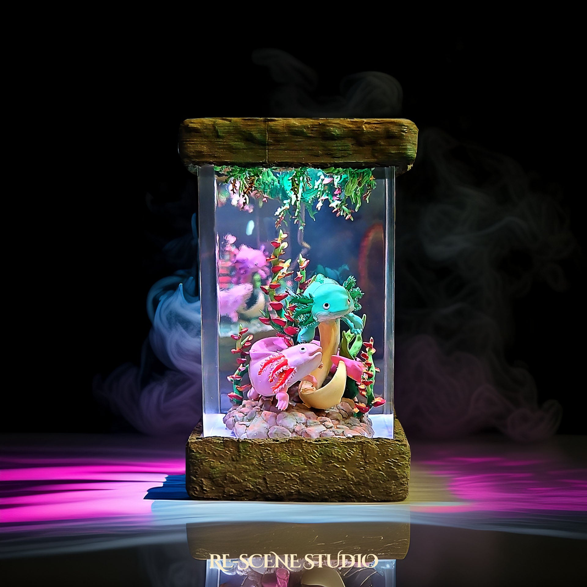 Axolotl Resin Lamp V2 - Fantasy Bloom Edition Multicolor / Size M – Handmade Epoxy Resin Lamp by Rescene Studio | Rescene Studio