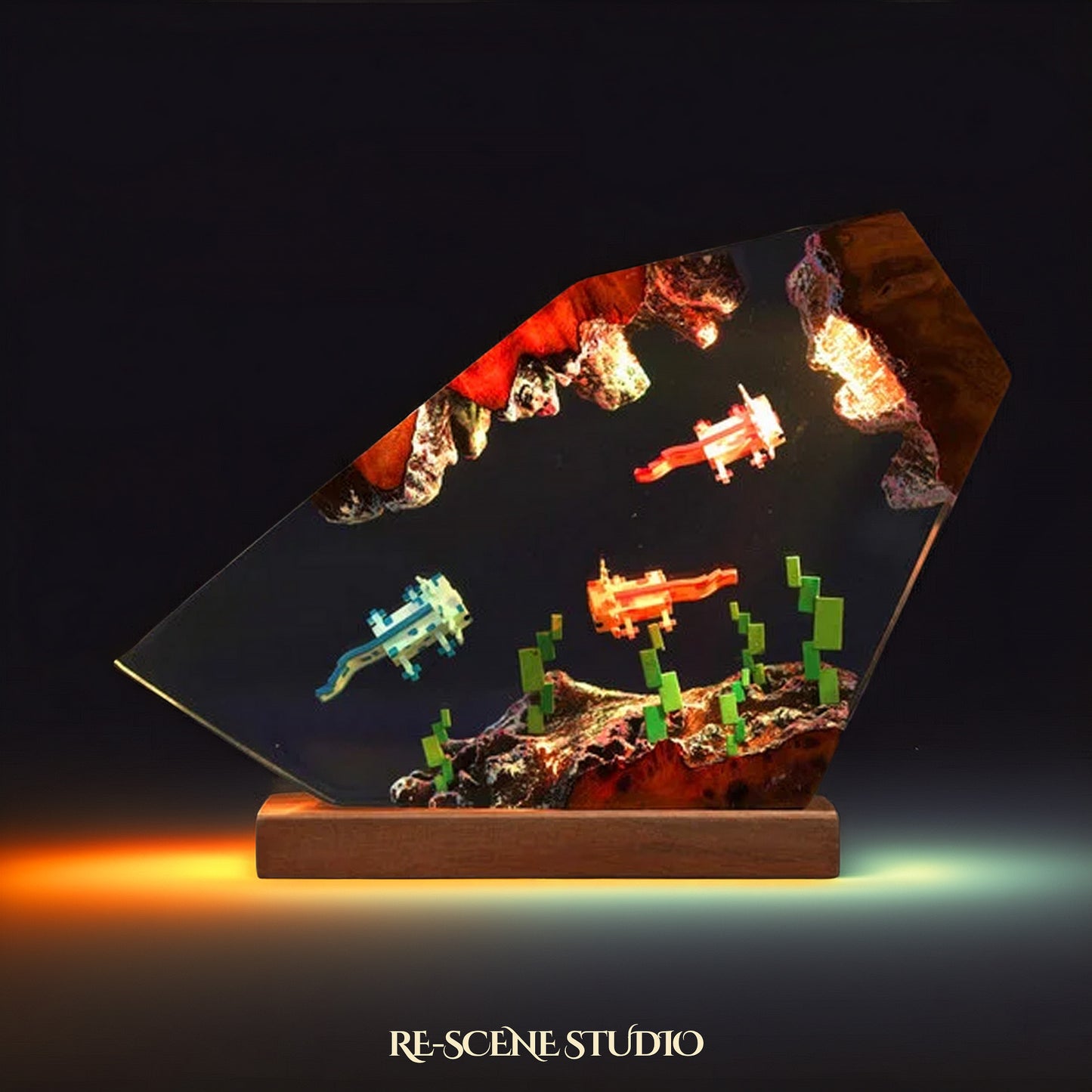 Pink Aquatic Salamander Resin Lamp — Handcrafted Epoxy Resin LED Lamp | Unique Ambient Decor & Collector's Gift