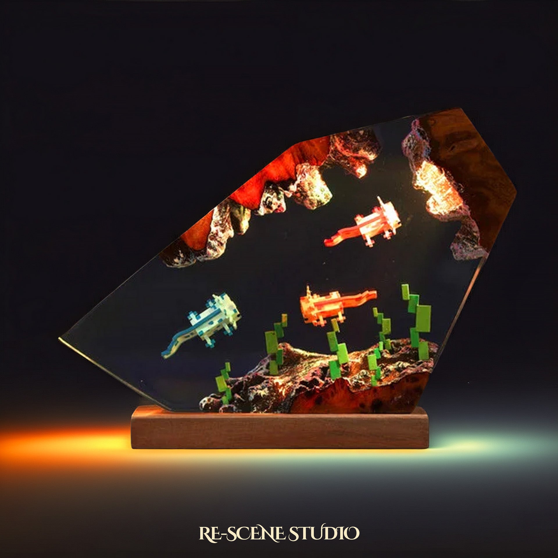 Pink Aquatic Salamander Resin Lamp — Handcrafted Epoxy Resin LED Lamp | Unique Ambient Decor & Collector's Gift