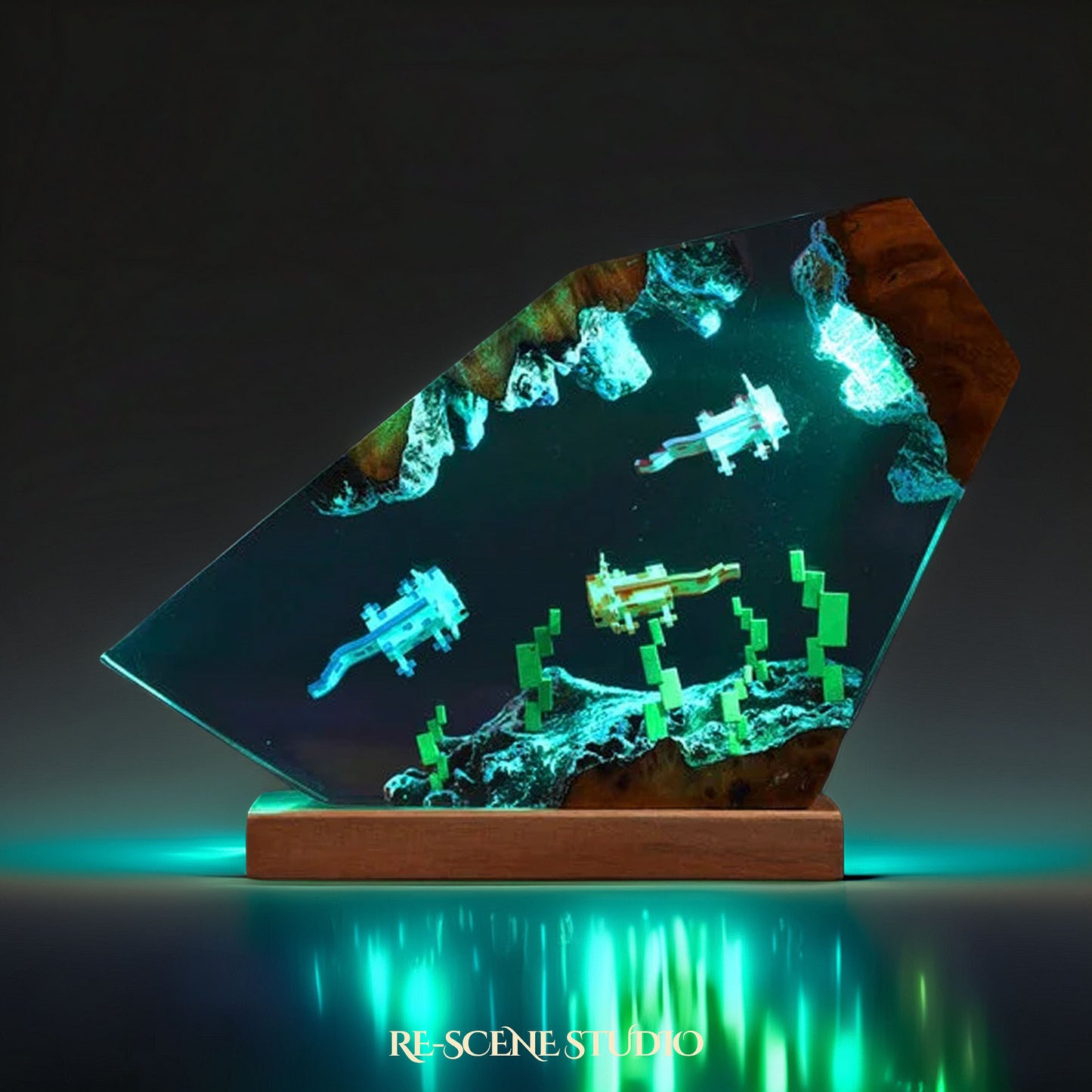 Pink Aquatic Salamander Resin Lamp — Detailed Display | Premium 3D Resin Diorama with RGB Color-Changing Light