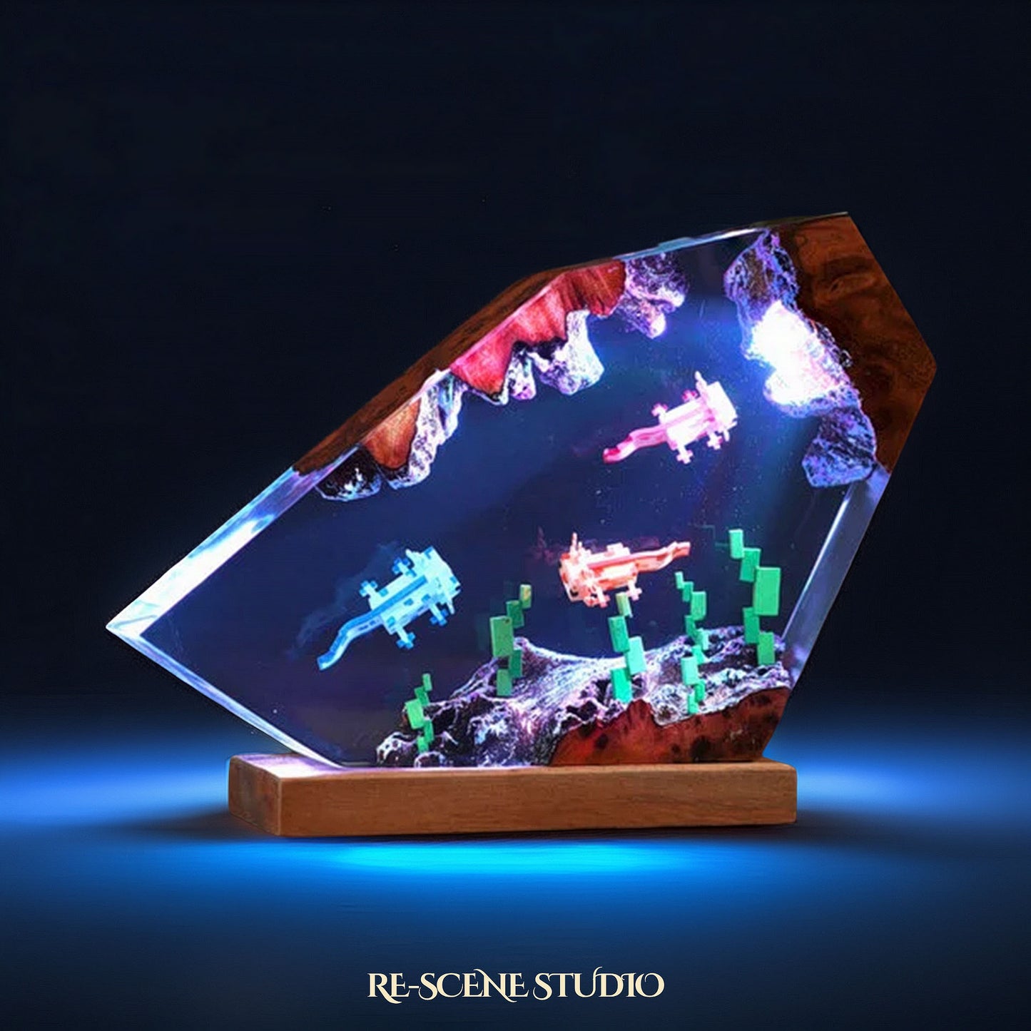 Pink Aquatic Salamander Resin Lamp — Side Profile View | Handmade Pop-Culture Resin Art, Perfect Themed Gift