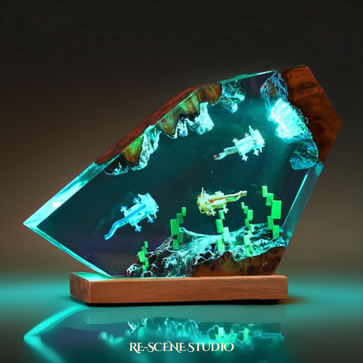 Pink Aquatic Salamander Resin Lamp — Display Setup | Artisan Resin Art Lamp, Ambient Light for Home or Office