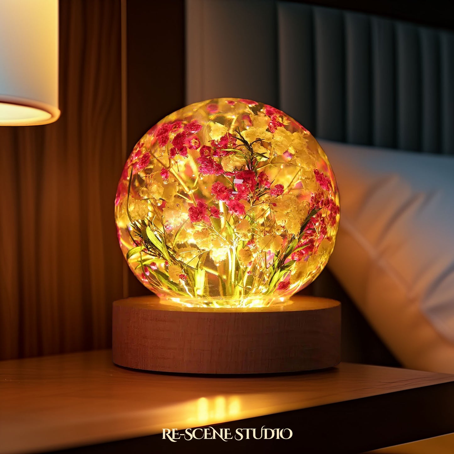 Baby's Breath Sphere Resin Lamp Flower Only / No Engraving – Handmade Epoxy Resin Lamp by Rescene Studio | Rescene Studio