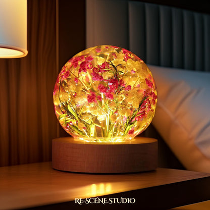 Baby's Breath Sphere Resin Lamp Flower Only / No Engraving, Handmade Epoxy Resin Lamp