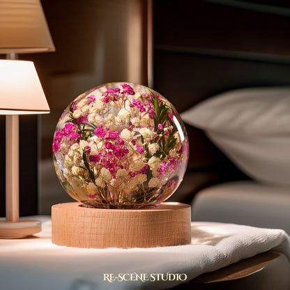 Baby's Breath Sphere Resin Lamp Flower Only / No Engraving – Handmade Epoxy Resin Lamp by Rescene Studio | Rescene Studio