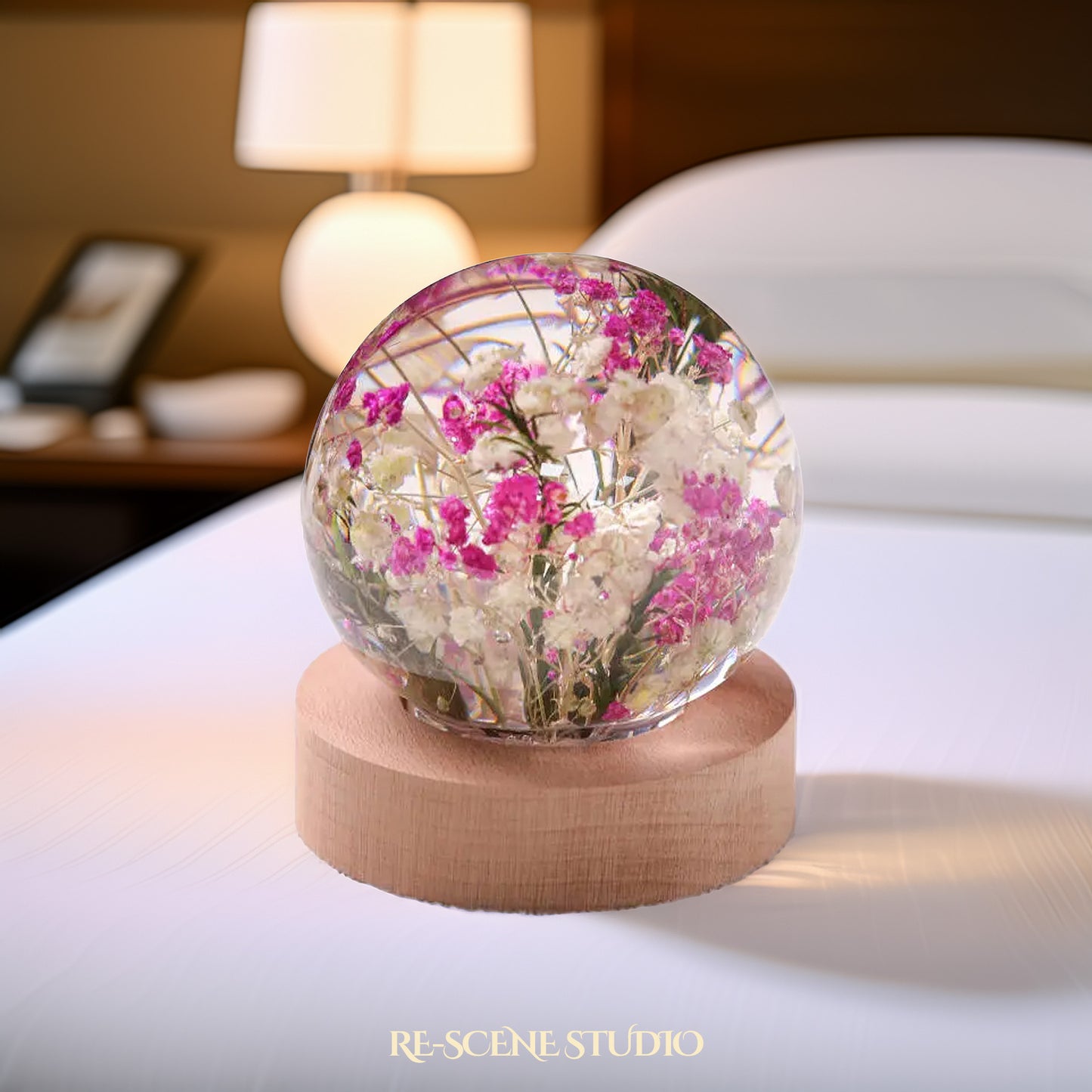Baby's Breath Sphere Resin Lamp Flower Only / No Engraving – Handmade Epoxy Resin Lamp by Rescene Studio | Rescene Studio