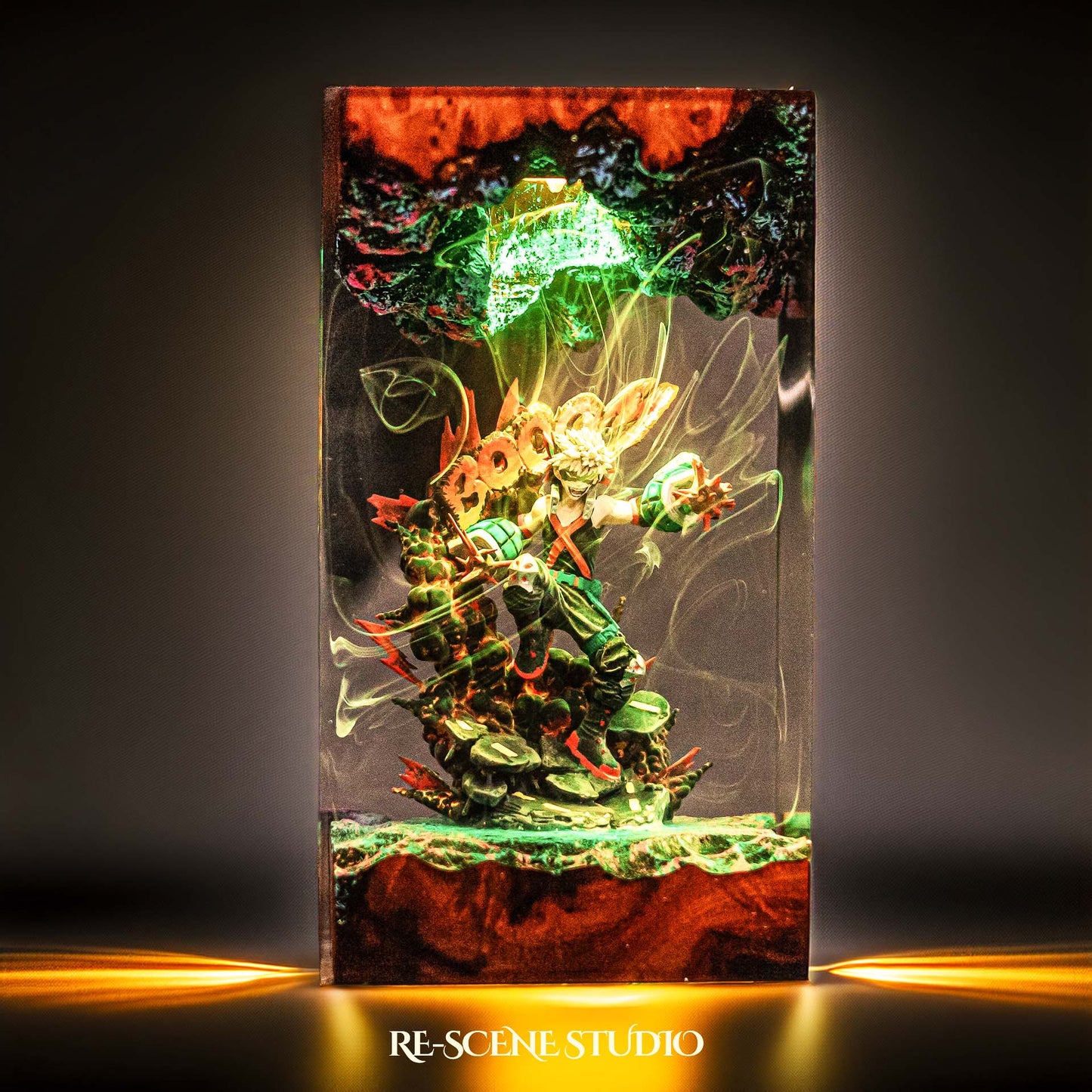 Bakugo Resin Lamp — Closeup Detail | Original Epoxy Resin Sculpture with Built-in LED Glow