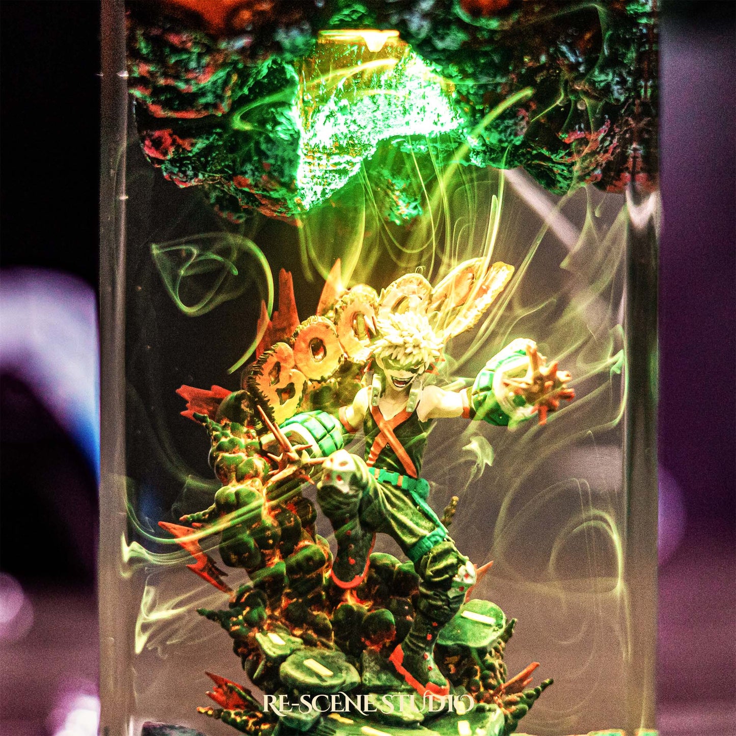 Bakugo Resin Lamp — Closeup Detail | Original Epoxy Resin Sculpture with Built-in LED Glow