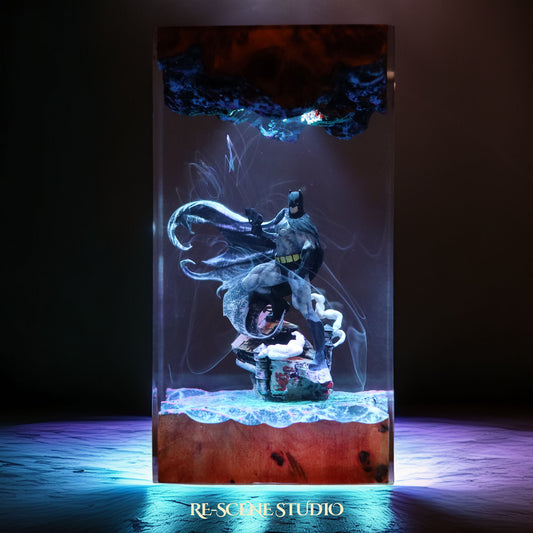 Caped Night Vigilante Resin Lamp — Handcrafted Epoxy Resin LED Lamp | Unique Ambient Decor & Collector's Gift