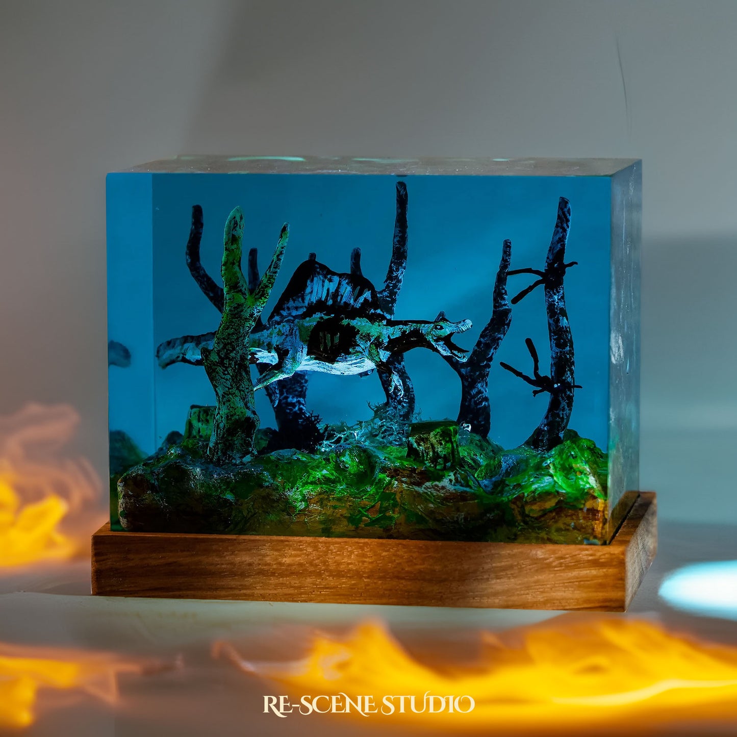 Blue Ancient Dinosaur Resin Epoxy Lamp Multicolor / Size M: 6 x 6 x 12 (cm) – Handmade Resin Lamp by Rescene Studio | Rescene Studio