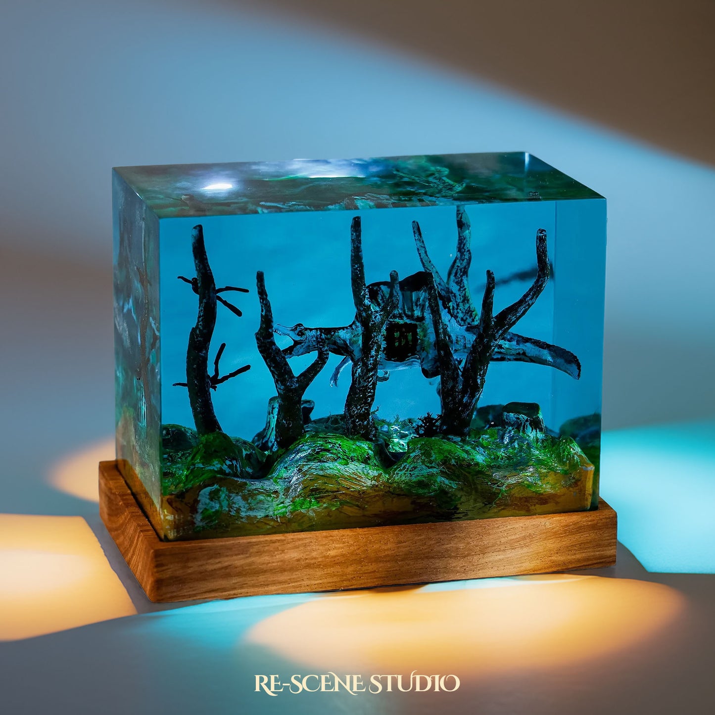 Blue Ancient Dinosaur Resin Epoxy Lamp Multicolor / Size M: 6 x 6 x 12 (cm) – Handmade Resin Lamp by Rescene Studio | Rescene Studio