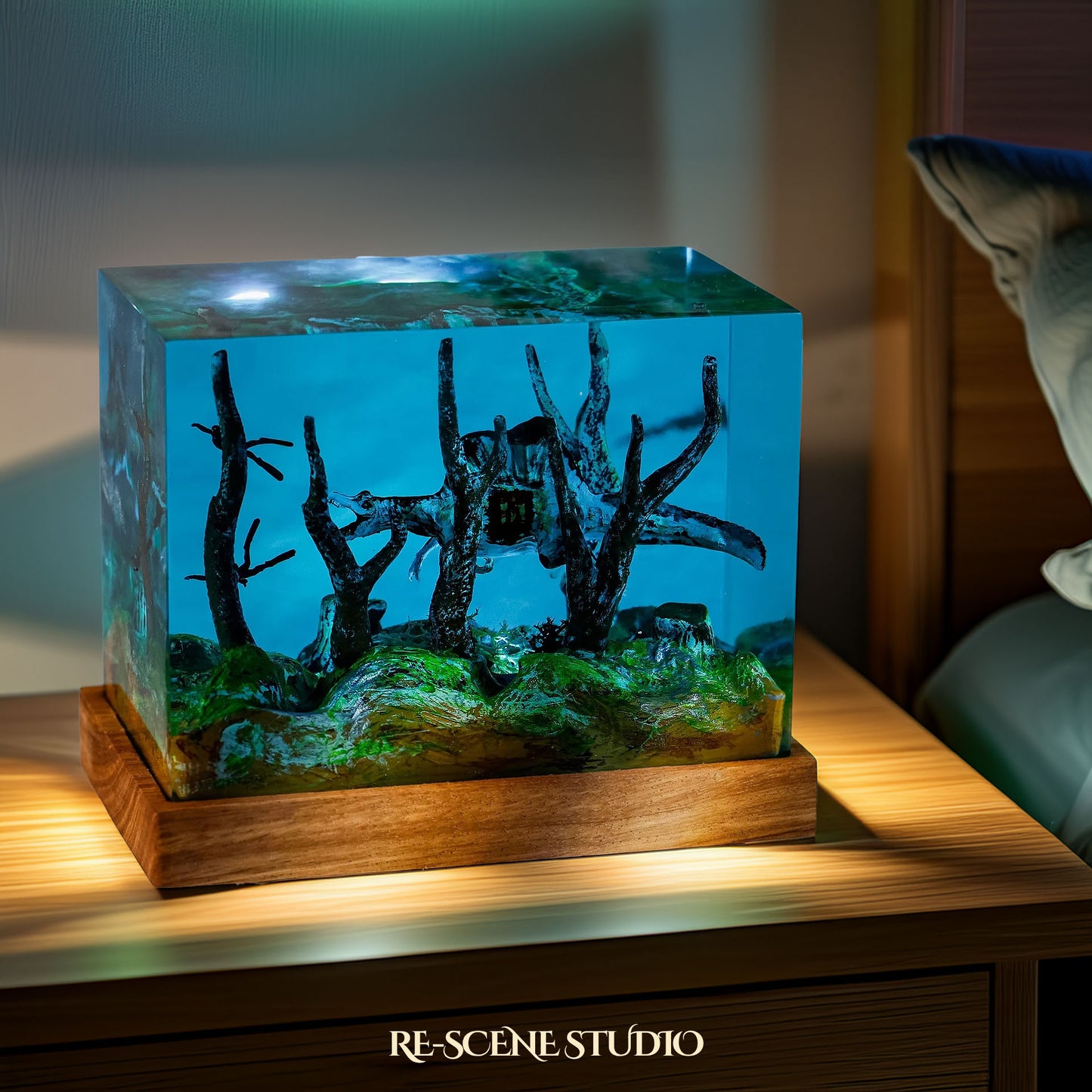 Blue Ancient Dinosaur Resin Epoxy Lamp Multicolor / Size M: 6 x 6 x 12 (cm) – Handmade Resin Lamp by Rescene Studio | Rescene Studio