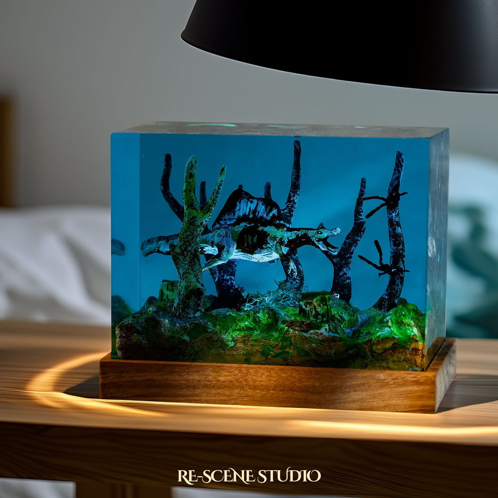 Blue Ancient Dinosaur Resin Epoxy Lamp Multicolor / Size M: 6 x 6 x 12 (cm) – Handmade Epoxy Resin Lamp by Rescene Studio | Rescene Studio