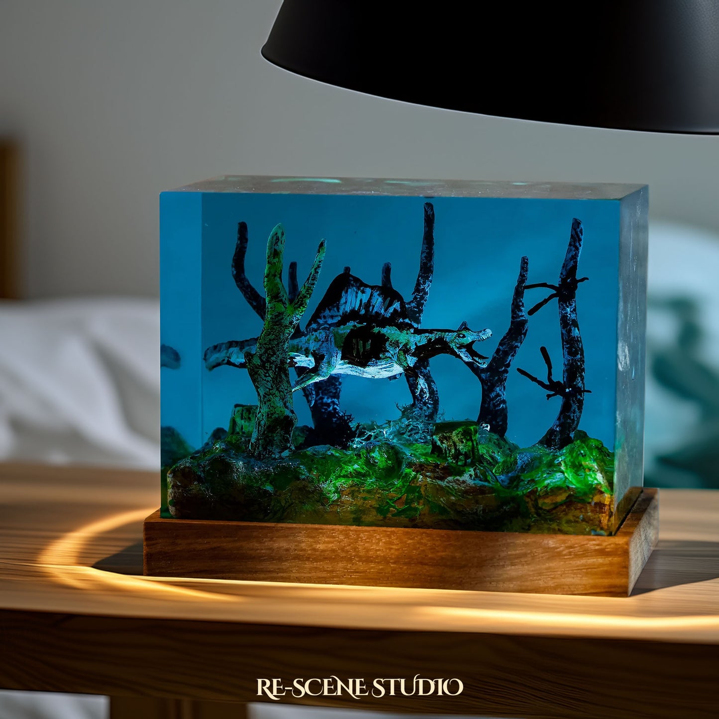 Blue Ancient Dinosaur Resin Epoxy Lamp Multicolor / Size M: 6 x 6 x 12 (cm) – Handmade Resin Lamp by Rescene Studio | Rescene Studio