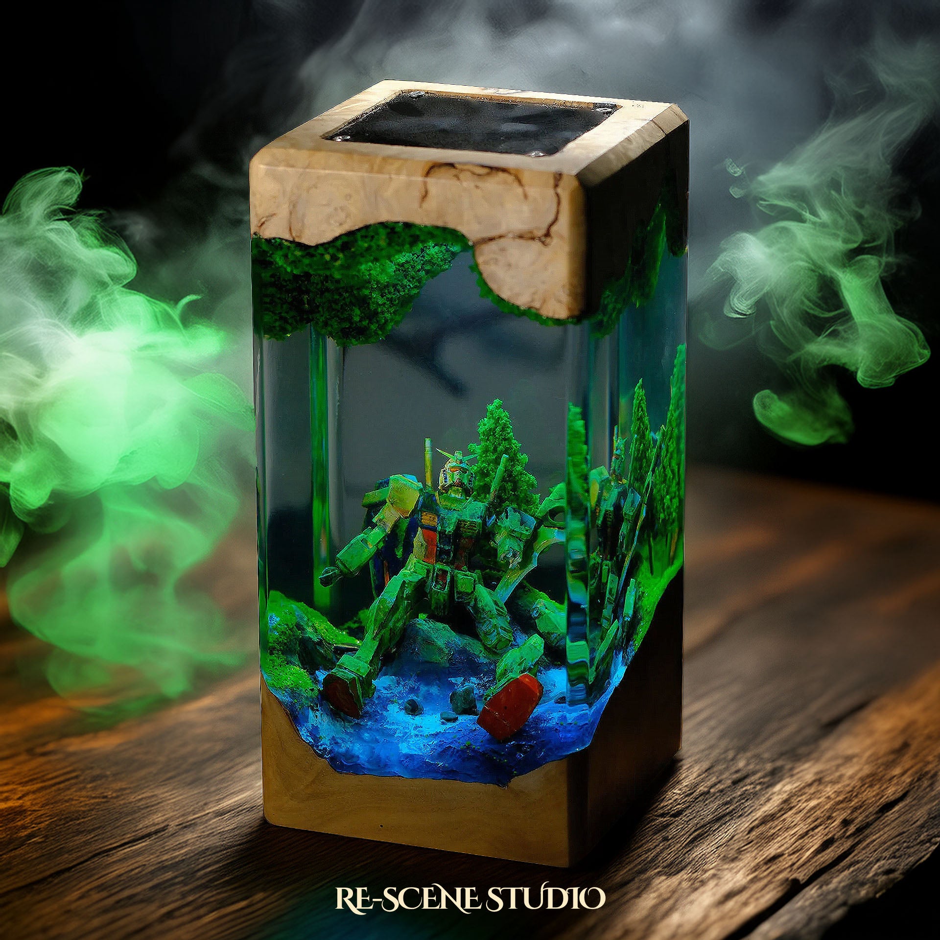 Gundam Aqua Resin Epoxy Lamp Multicolor / Size XL: 8.5 x 8.5 x 16 (cm) – Handmade Epoxy Resin Lamp by Rescene Studio | Rescene Studio