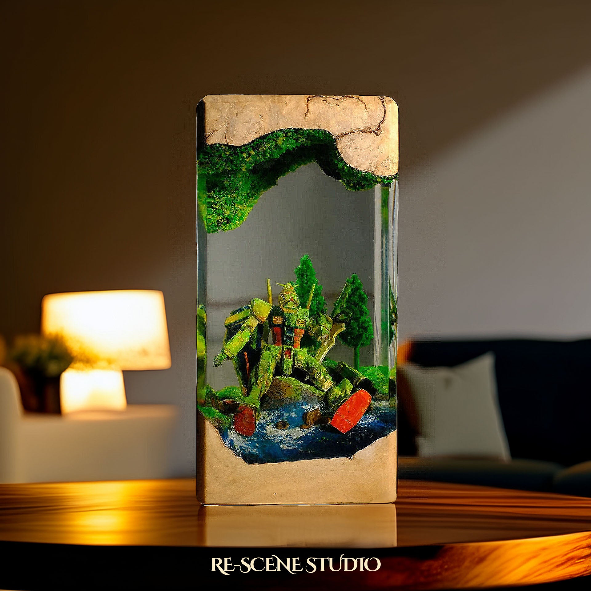 Gundam Aqua Resin Epoxy Lamp Multicolor / Size XL: 8.5 x 8.5 x 16 (cm) – Handmade Epoxy Resin Lamp by Rescene Studio | Rescene Studio