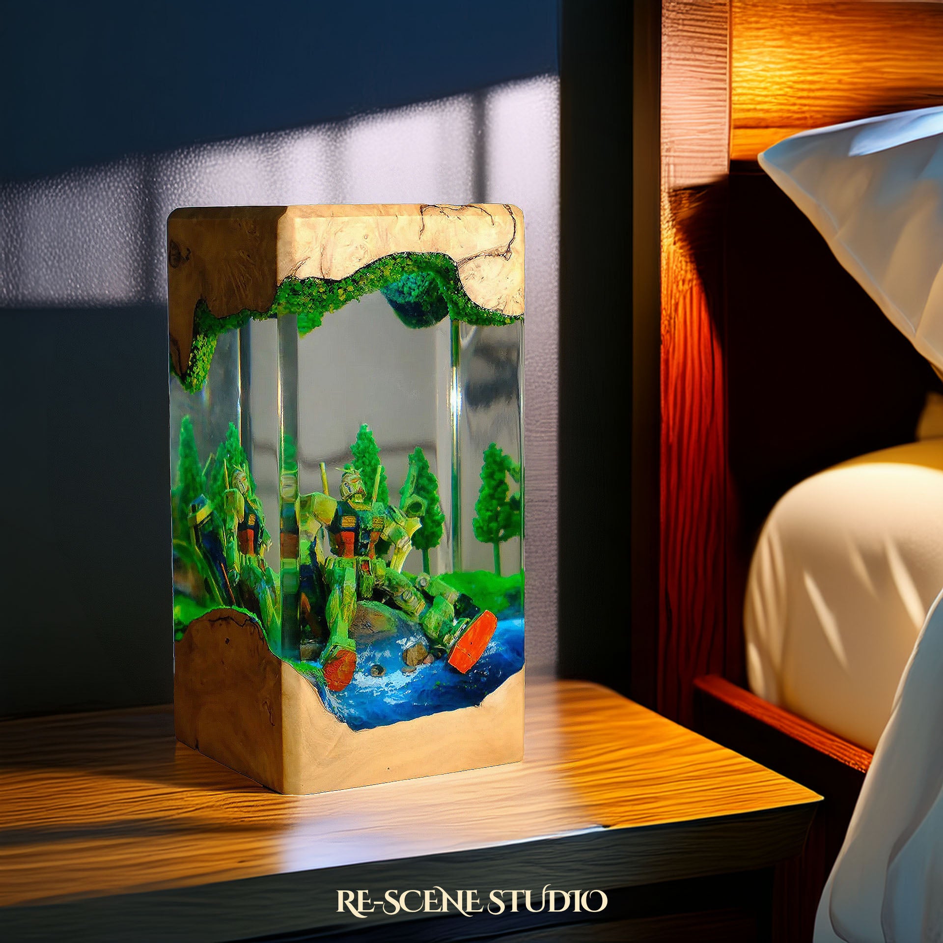 Gundam Aqua Resin Epoxy Lamp Multicolor / Size XL: 8.5 x 8.5 x 16 (cm) – Handmade Epoxy Resin Lamp by Rescene Studio | Rescene Studio