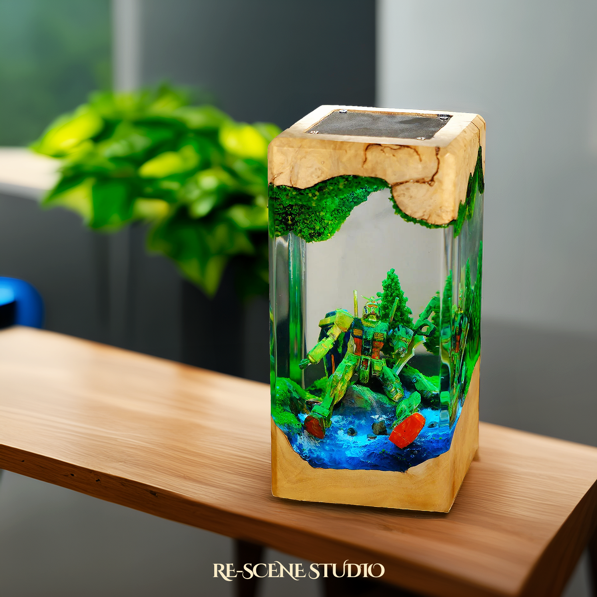 Gundam Aqua Resin Epoxy Lamp Multicolor / Size XL: 8.5 x 8.5 x 16 (cm) – Handmade Epoxy Resin Lamp by Rescene Studio | Rescene Studio