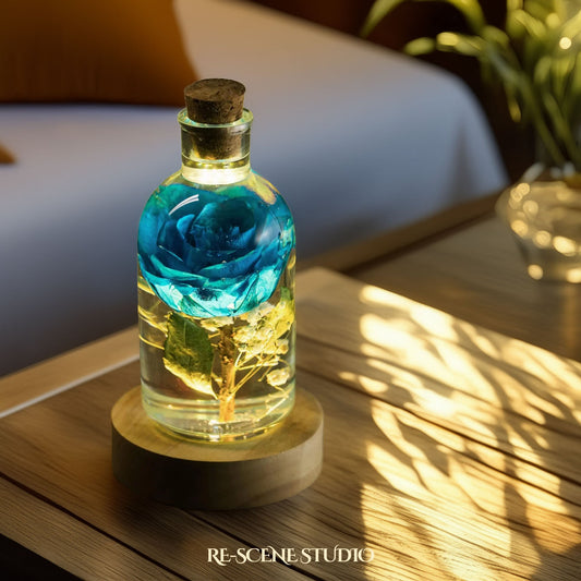 Blue Rose Resin Lamp Flower Only / No Engraving, Handmade Epoxy Resin Lamp