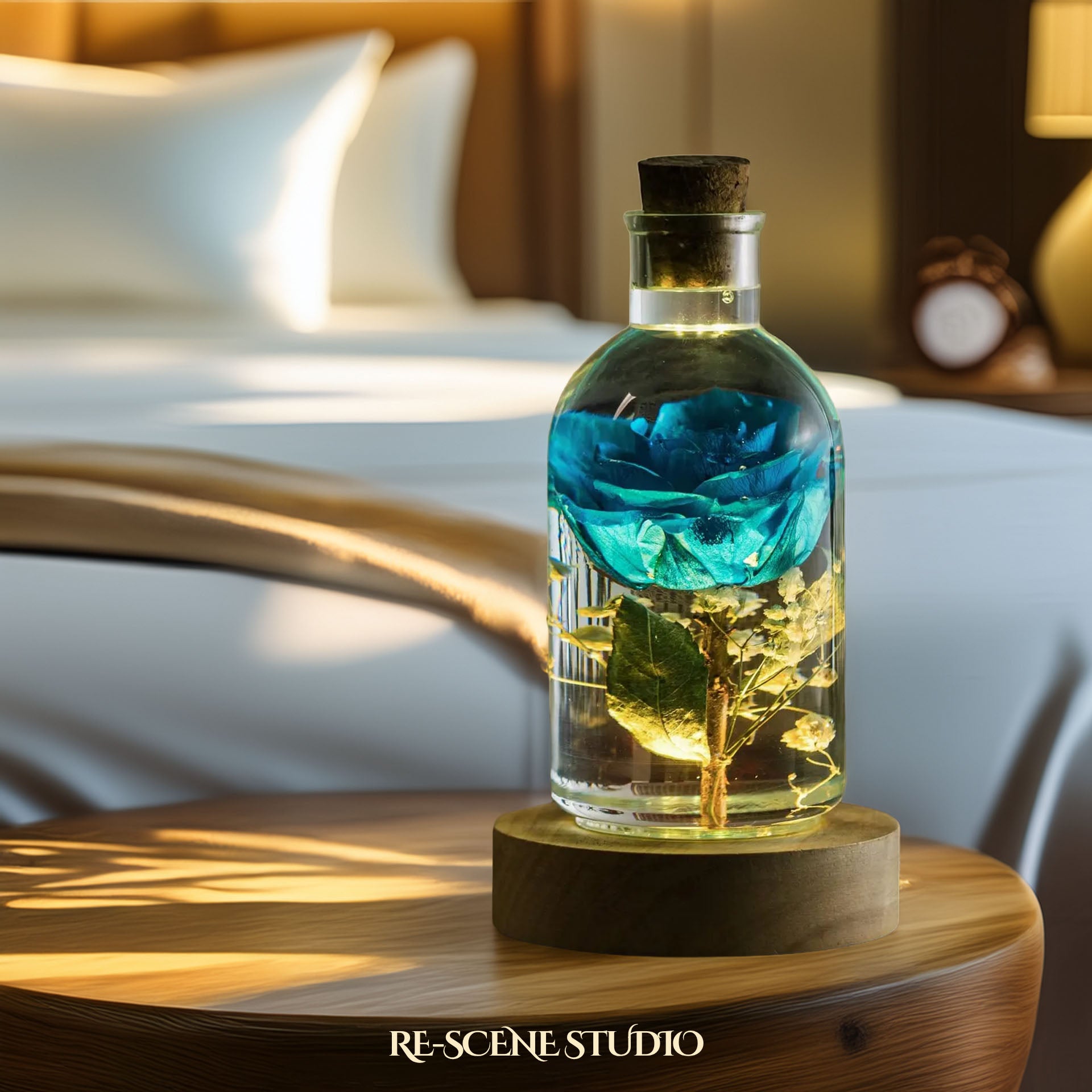 Blue Rose Resin Lamp Flower Only / No Engraving – Handmade Epoxy Resin Lamp by Rescene Studio | Rescene Studio