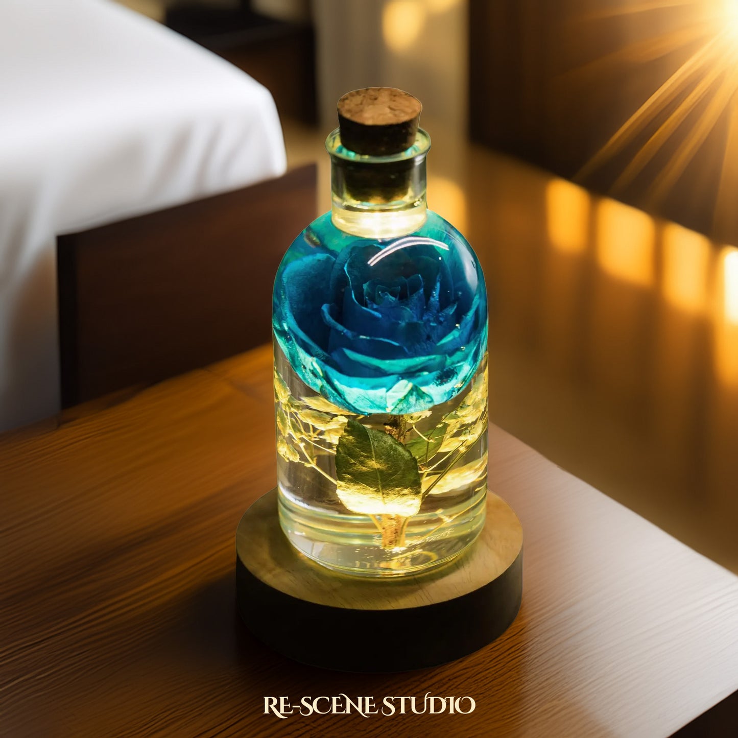 Blue Rose Resin Lamp Flower Only / No Engraving – Handmade Epoxy Resin Lamp by Rescene Studio | Rescene Studio