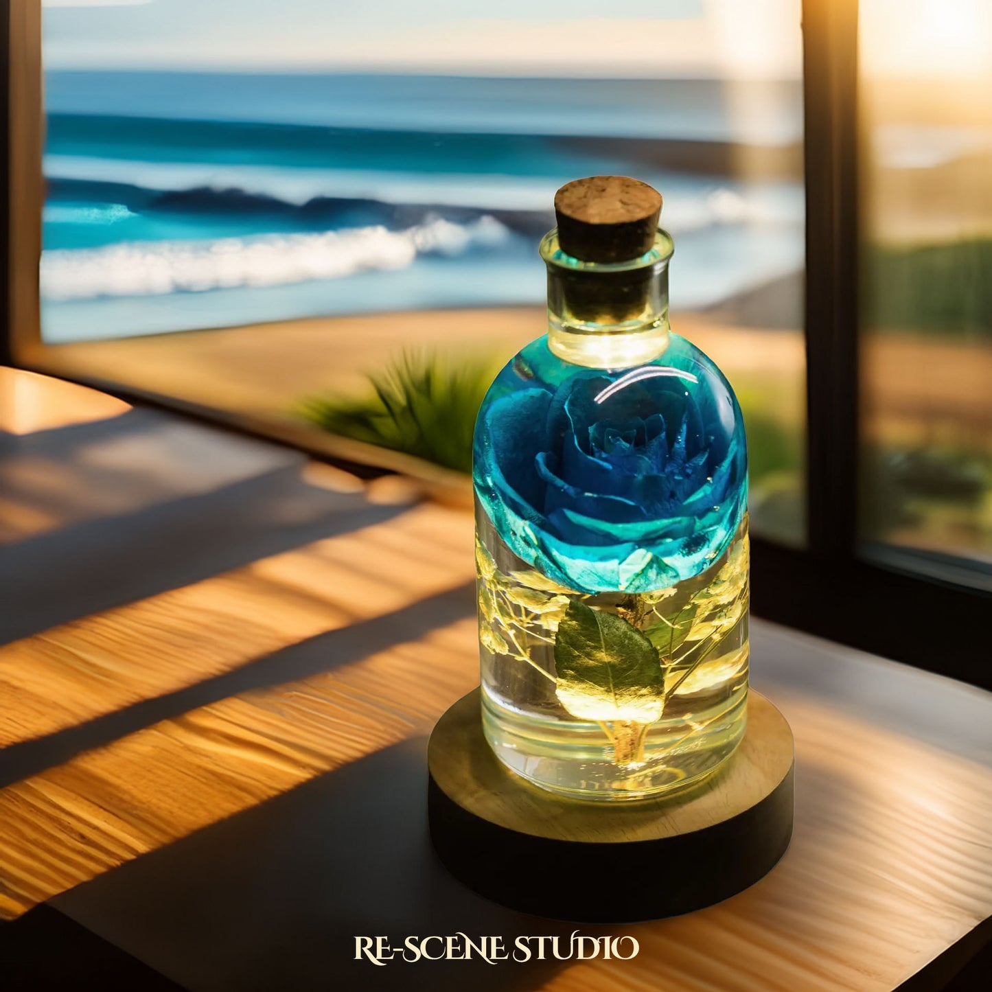 Blue Rose Resin Lamp Flower Only / No Engraving – Handmade Epoxy Resin Lamp by Rescene Studio | Rescene Studio