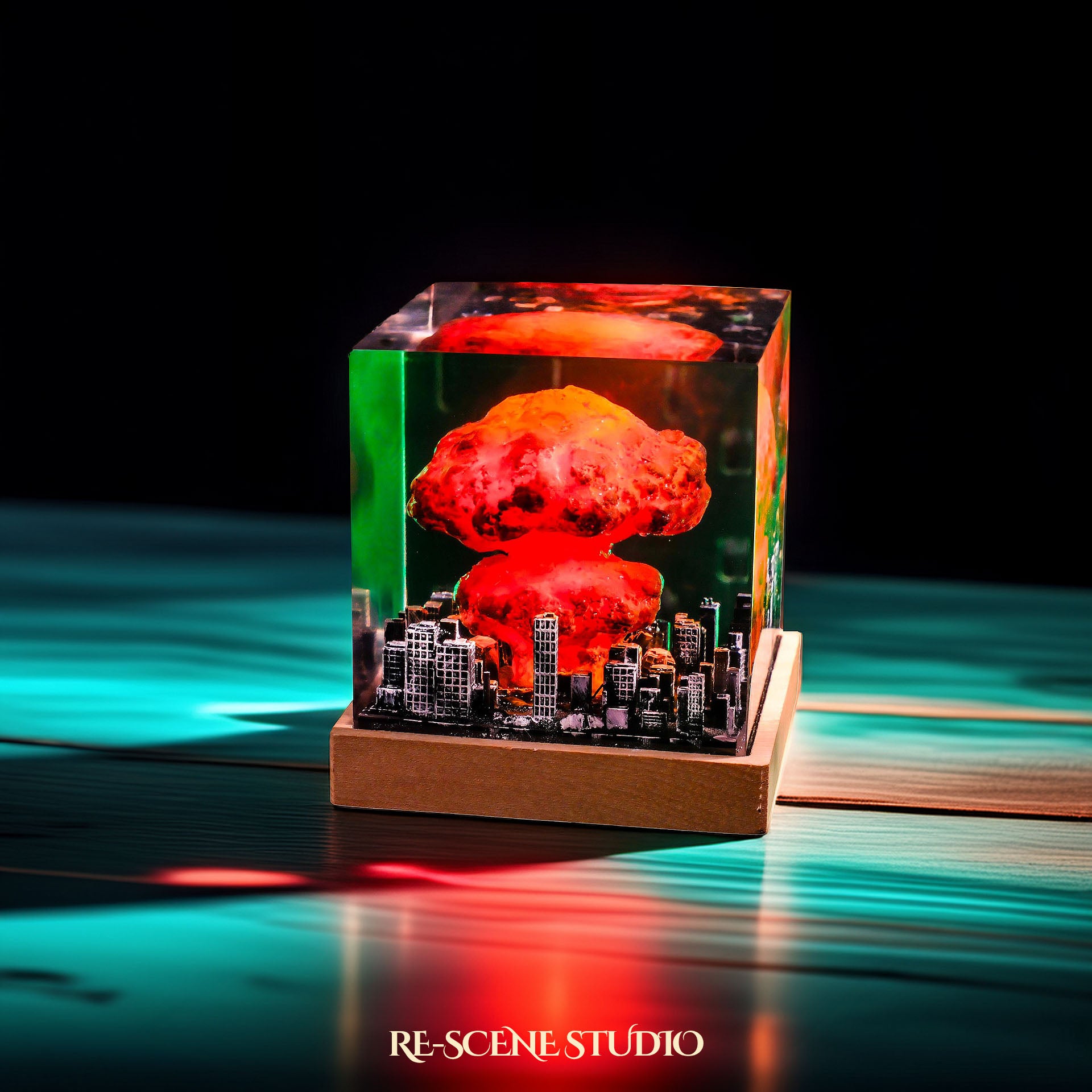 Nuclear Explosion Resin Epoxy Lamp Multicolor / Size M: 6 x 6 x 7 (cm) – Handmade Epoxy Resin Lamp by Rescene Studio | Rescene Studio