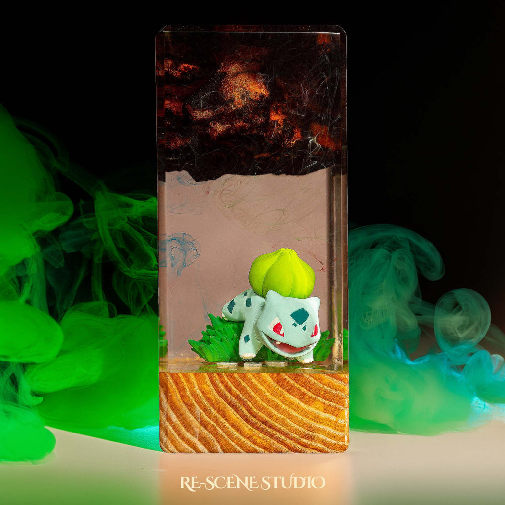 Bulbasaur Resin Epoxy Lamp Multicolor / Size XL: 16 x 7 x 7 (cm) – Handmade Epoxy Resin Lamp by Rescene Studio | Rescene Studio