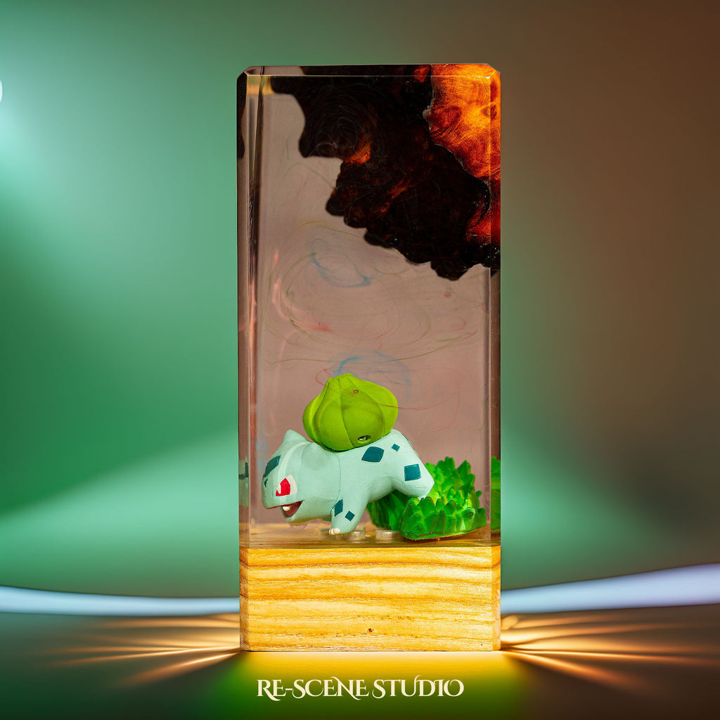Bulbasaur Resin Epoxy Lamp Multicolor / Size XL: 16 x 7 x 7 (cm) – Handmade Epoxy Resin Lamp by Rescene Studio | Rescene Studio