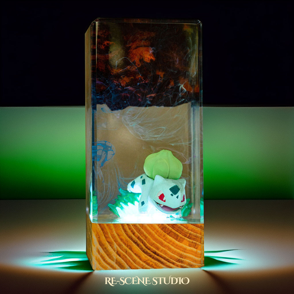 Bulbasaur Resin Epoxy Lamp Multicolor / Size XL: 16 x 7 x 7 (cm) – Handmade Epoxy Resin Lamp by Rescene Studio | Rescene Studio