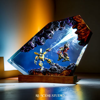 Bumblebee vs Decepticon Resin Lamp — Handcrafted Epoxy Resin LED Lamp | Unique Ambient Decor & Collector's Gift