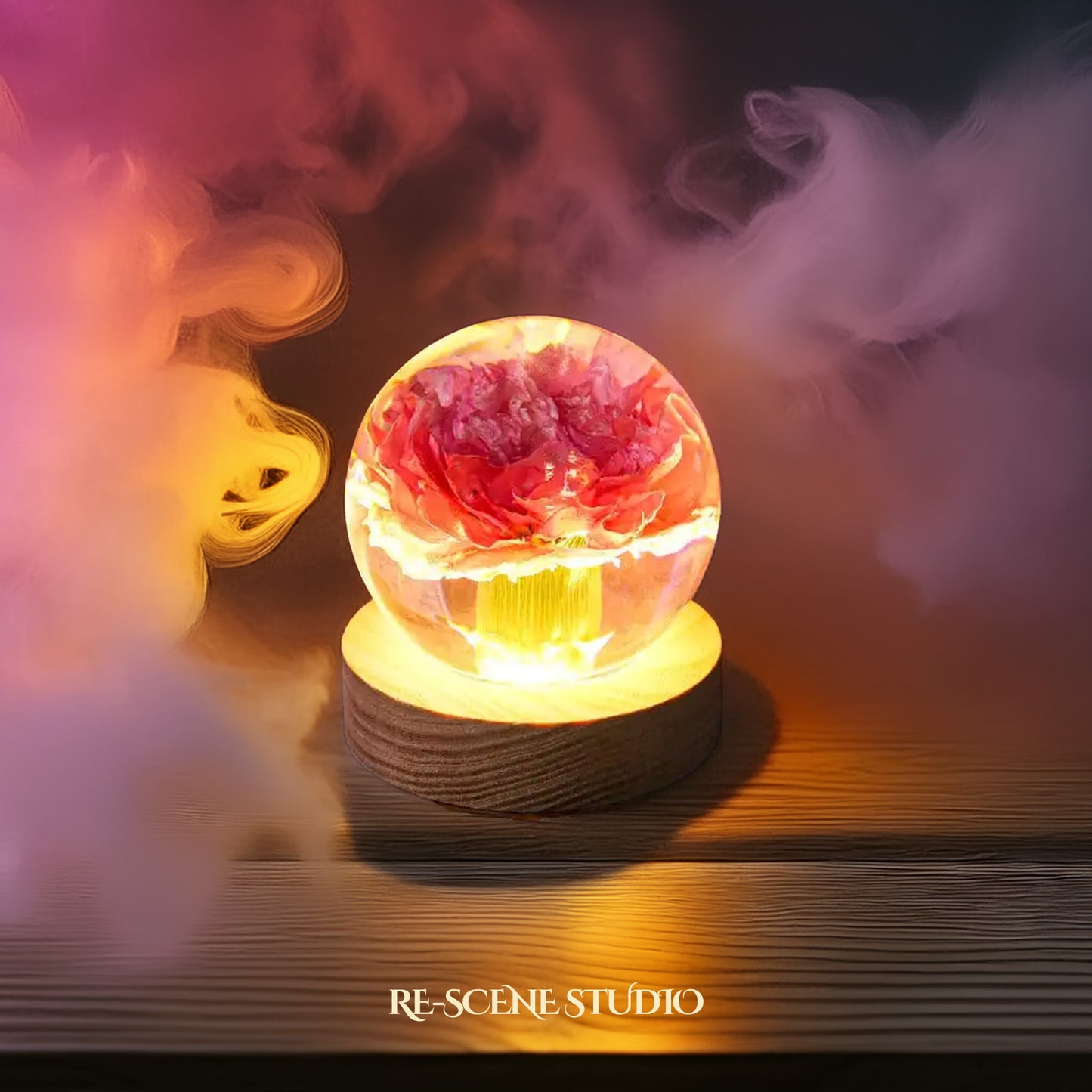 Carnation Sphere Resin Lamp Flower Only / No Engraving / Green – Handmade Epoxy Resin Lamp by Rescene Studio | Rescene Studio