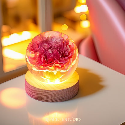 Carnation Sphere Resin Lamp Flower Only / No Engraving / Green – Handmade Epoxy Resin Lamp by Rescene Studio | Rescene Studio