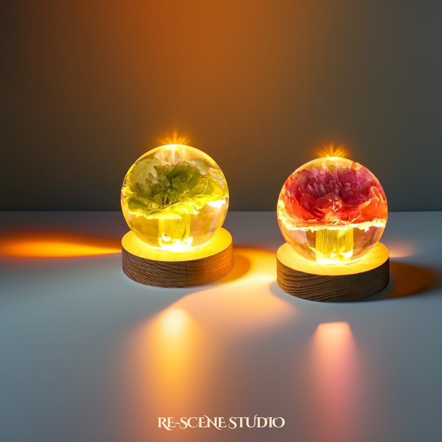 Carnation Sphere Resin Lamp Flower Only / No Engraving / Green – Handmade Epoxy Resin Lamp by Rescene Studio | Rescene Studio
